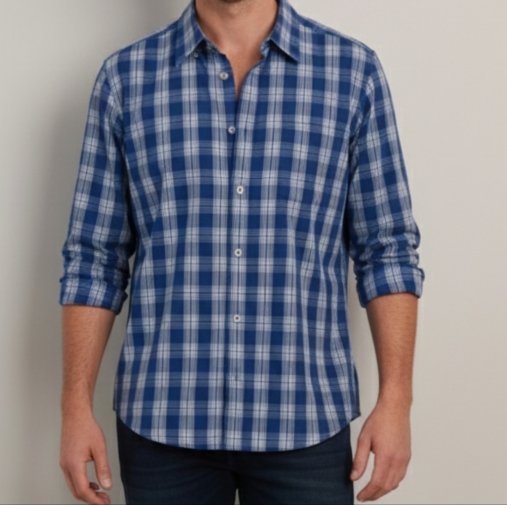 NWOT Orvis Active Fit Long Sleeve Blue Plaid Oxford Work Office Shirt men's XL